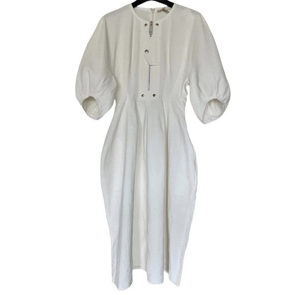 CÉLINE OFF WHITE LINEN DRESS WITH PUFF SLEEVES SIZE 42 BY PHOEBE PHILO - Picture 7 of 16